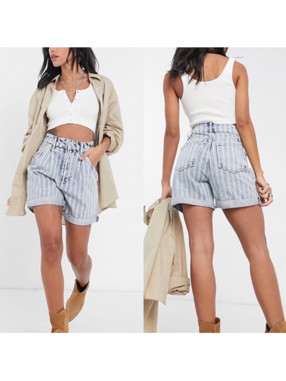 Free People We The Free Dogtown Cutoff Indigo Stripe Shorts